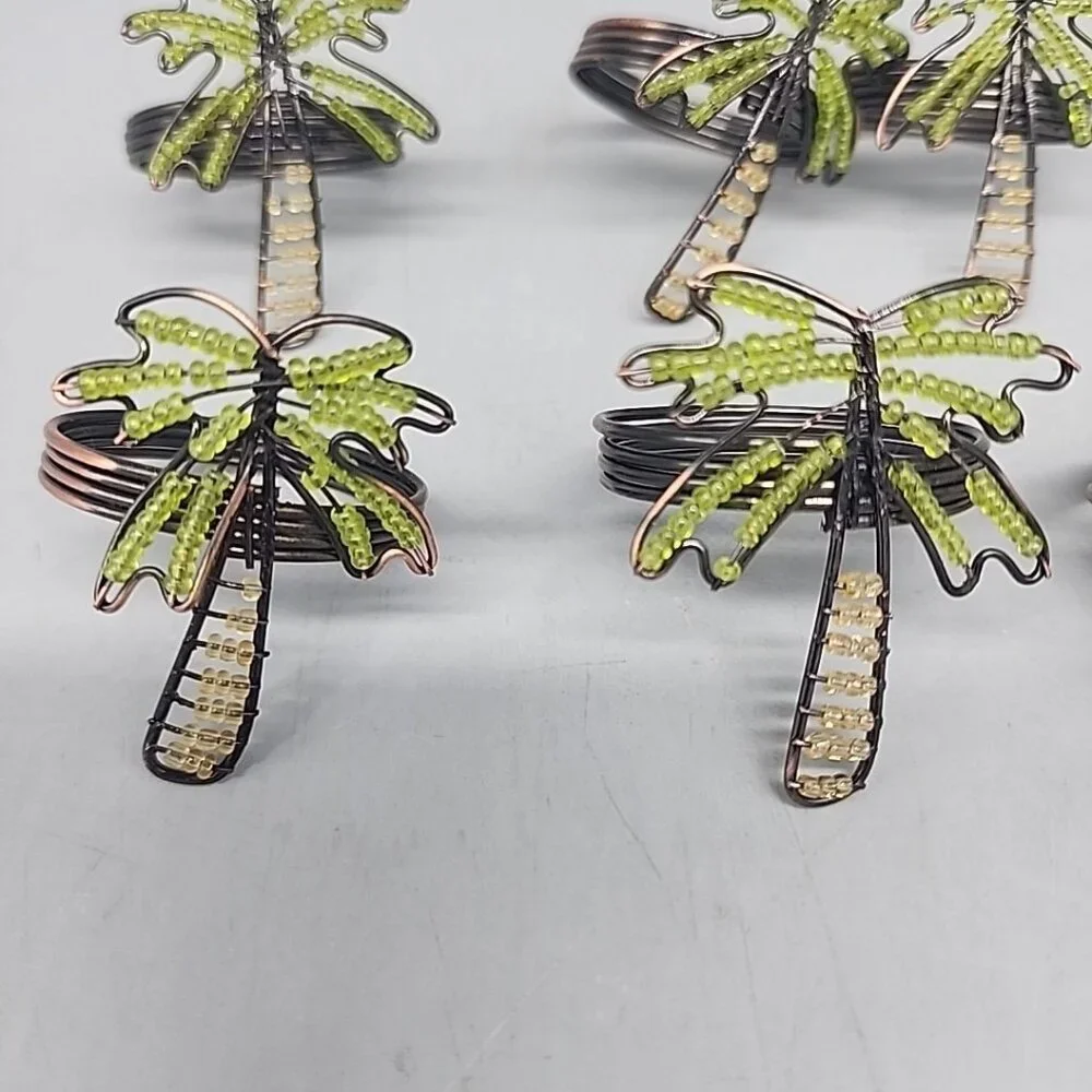 Beaded Wire & Metal Palm Tree Napkin Rings Set of 6